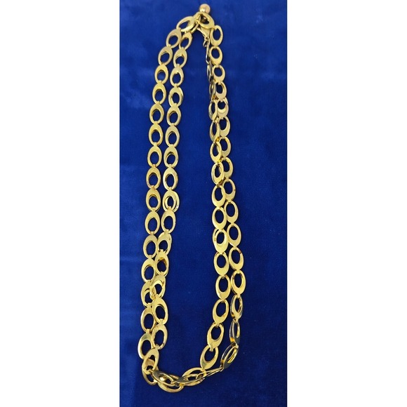 Gold Tone Double Circle Link Layered Necklace Cuban Chain 38" VIntage Fashion - Picture 2 of 9